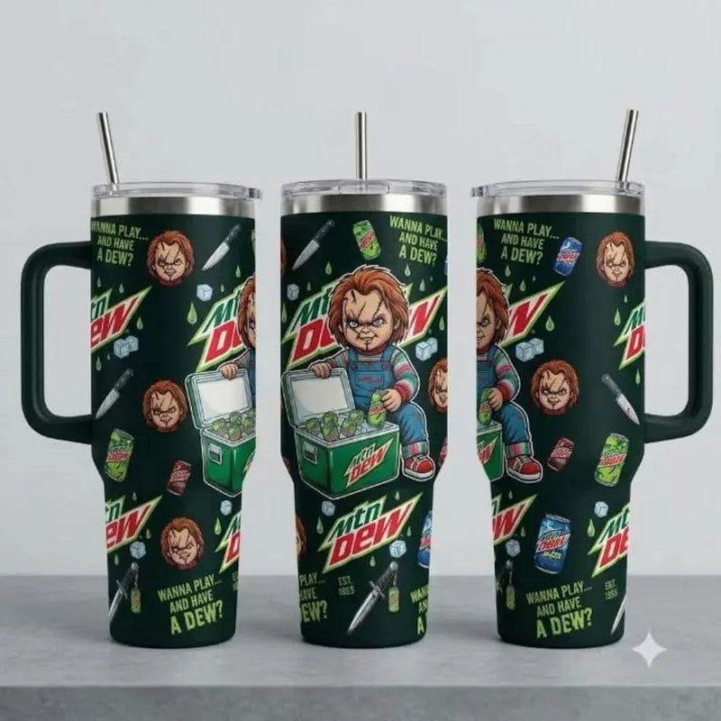 Ghostface, Chucky, and Michael Myers 40 oz Insulated Stainless Steel Tumbler with Handle and Straw - Perfect Gift for Horror Movie Enthusiasts