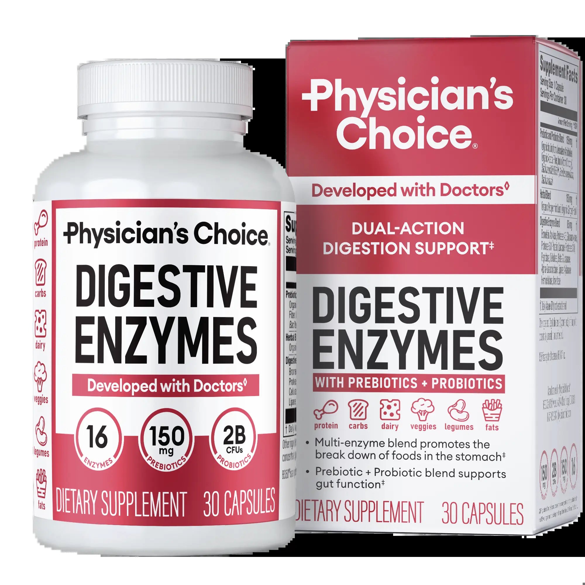 Physician's Choice Digestive Enzymes with Probiotics and Prebiotics for Bloating Relief and Gut Health Support