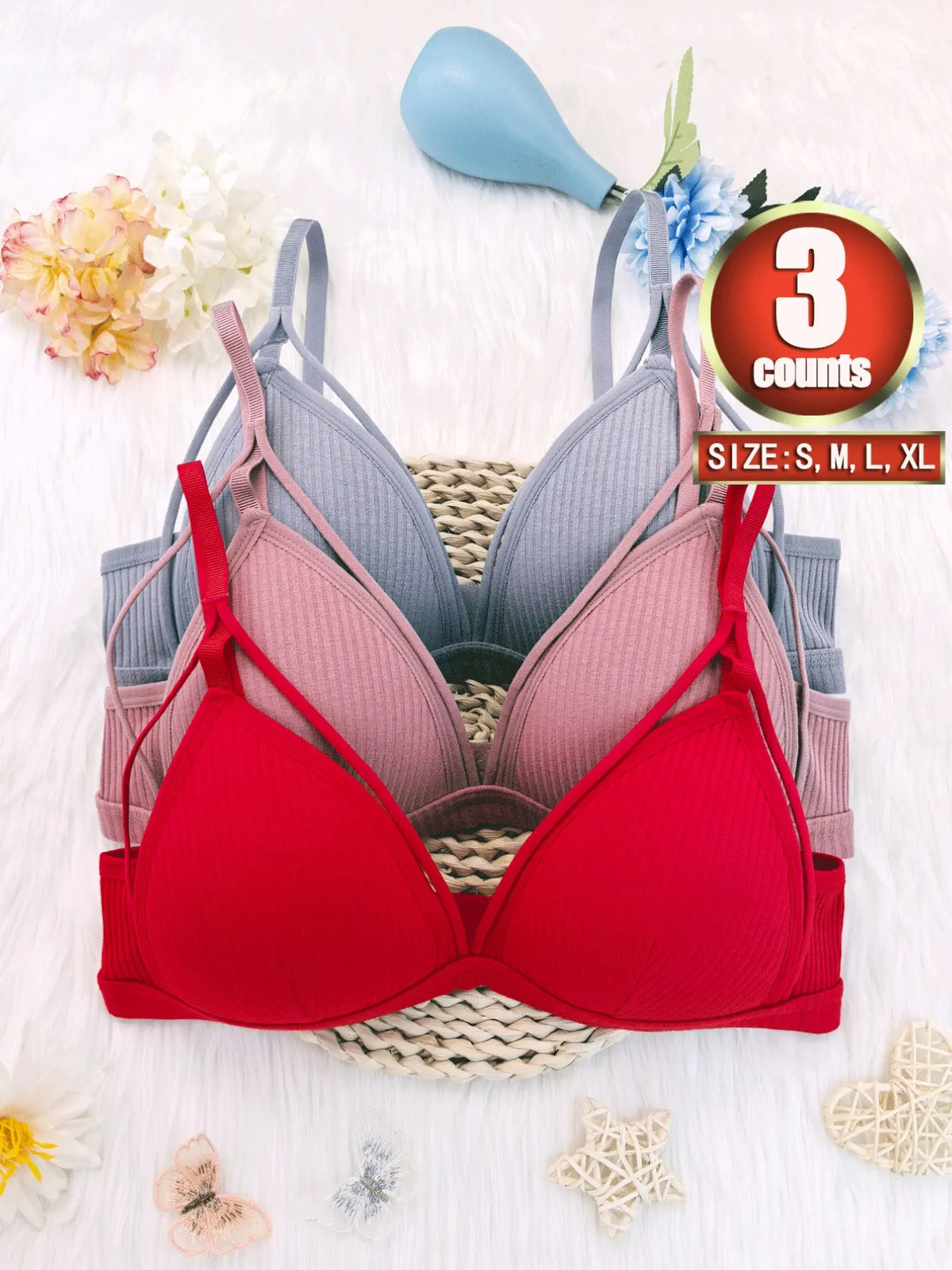 Women's Wireless Cut-Out Knit Bra with Adjustable Straps - Comfortable Everyday Lingerie for All Seasons