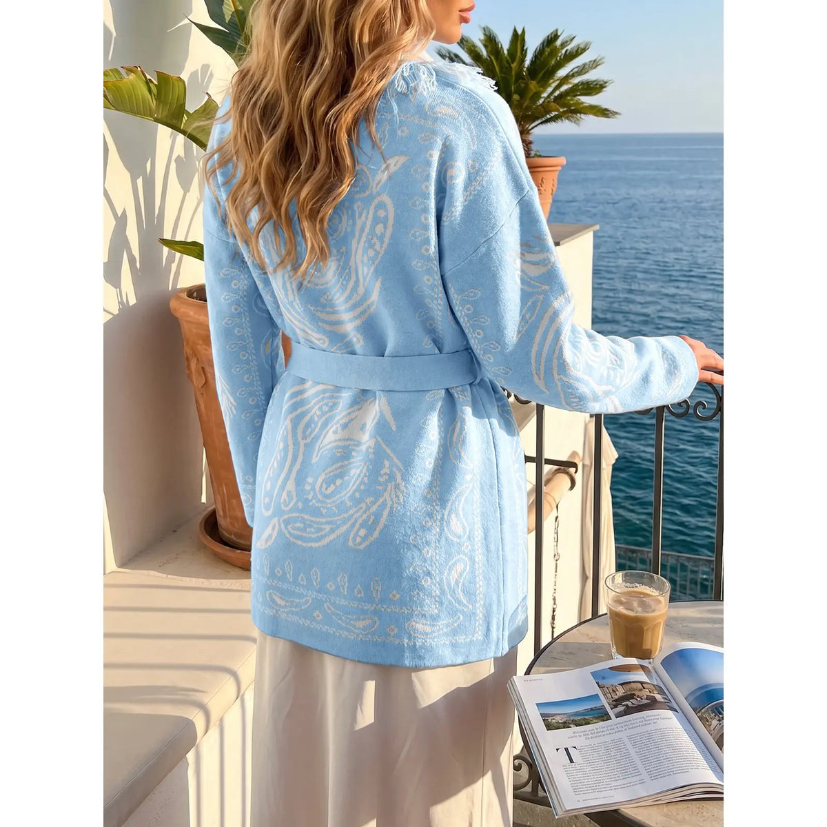 Saodimallsu Women's Fall Tassel Shawl Collar Cardigan in Paisley Design, Sohochic Collection