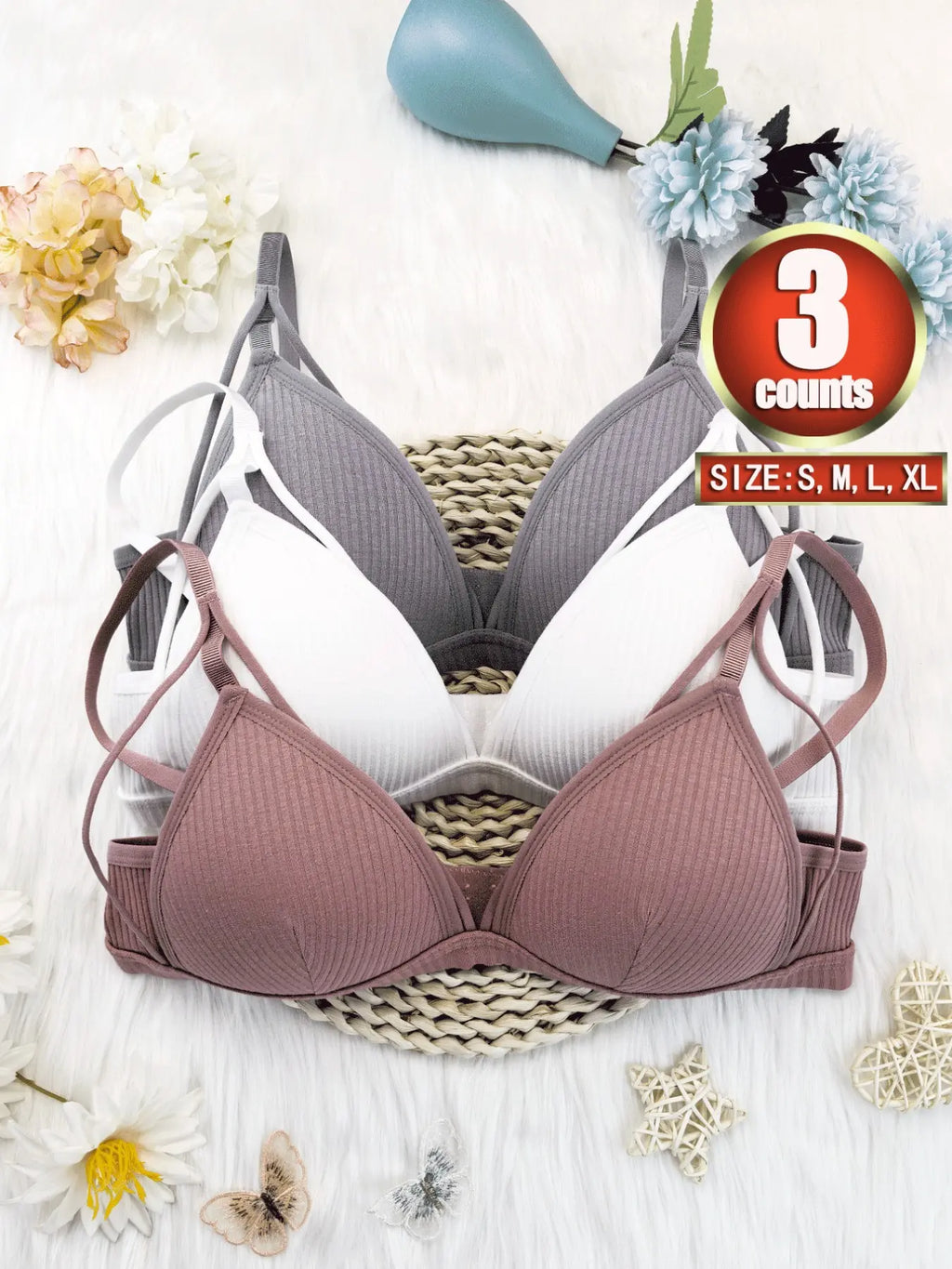 Women's Wireless Cut-Out Knit Bra with Adjustable Straps - Comfortable Everyday Lingerie for All Seasons