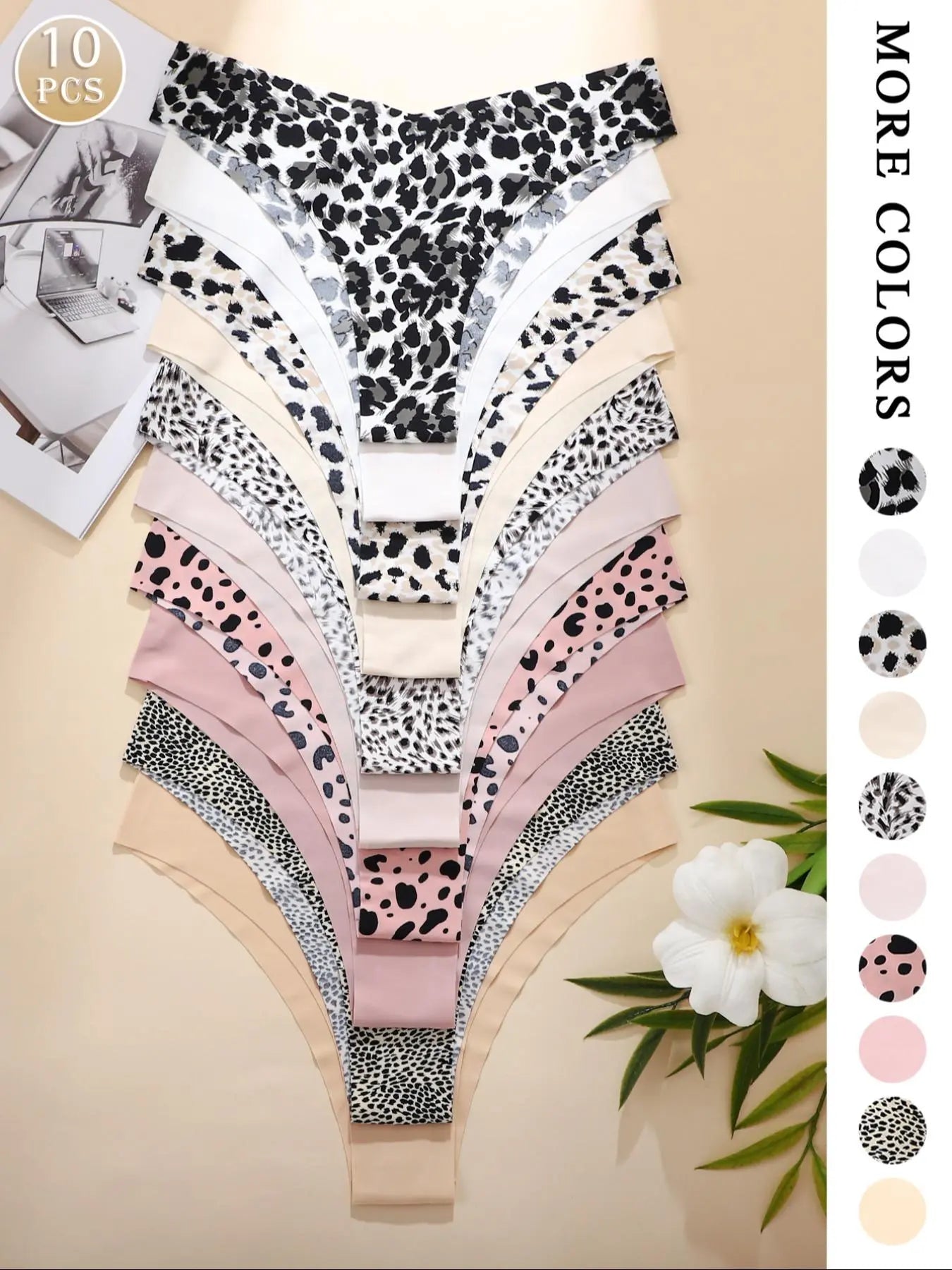 Women's Floral Heart Leopard Print Everyday Underwear Set, Available in 3 to 12 Pieces, Casual Fitted Design for All Seasons, Comfortable Lingerie and Panties