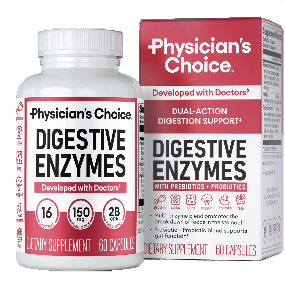 Physician's Choice Digestive Enzymes with Probiotics and Prebiotics for Bloating Relief and Gut Health Support