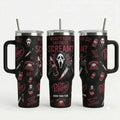 Ghostface, Chucky, and Michael Myers 40 oz Insulated Stainless Steel Tumbler with Handle and Straw - Perfect Gift for Horror Movie Enthusiasts