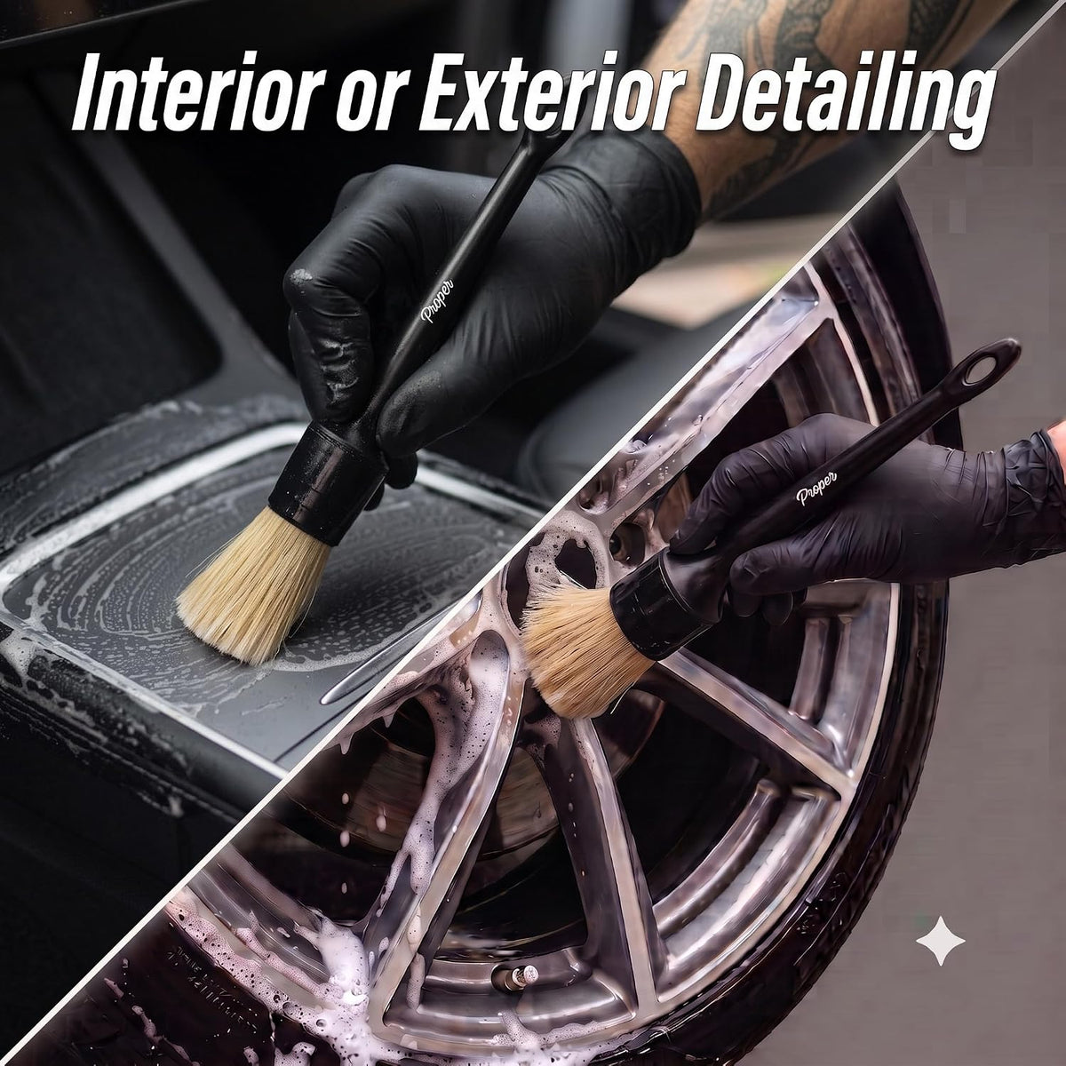 Car Detailing Brush Set - 3-Pack with Ultra Soft Boar Hair Bristles for Interior and Exterior Use