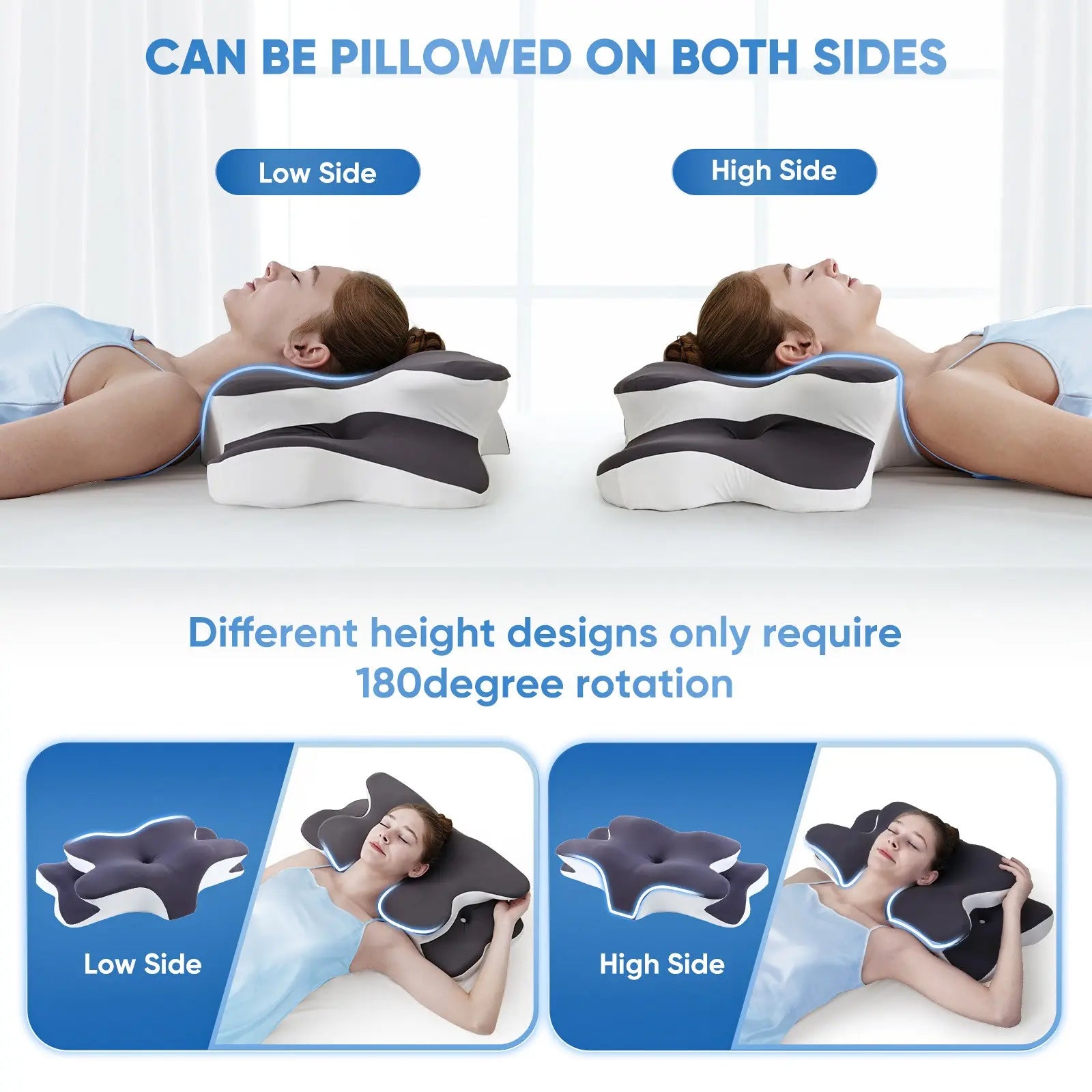 Double-Sided Contoured Neck Pillow with Supportive Memory Foam and Cooling Cover, Featuring Zoned Design and Extra-Large Armrest for Optimal Comfort in Side, Stomach, and Back Sleep Positions
