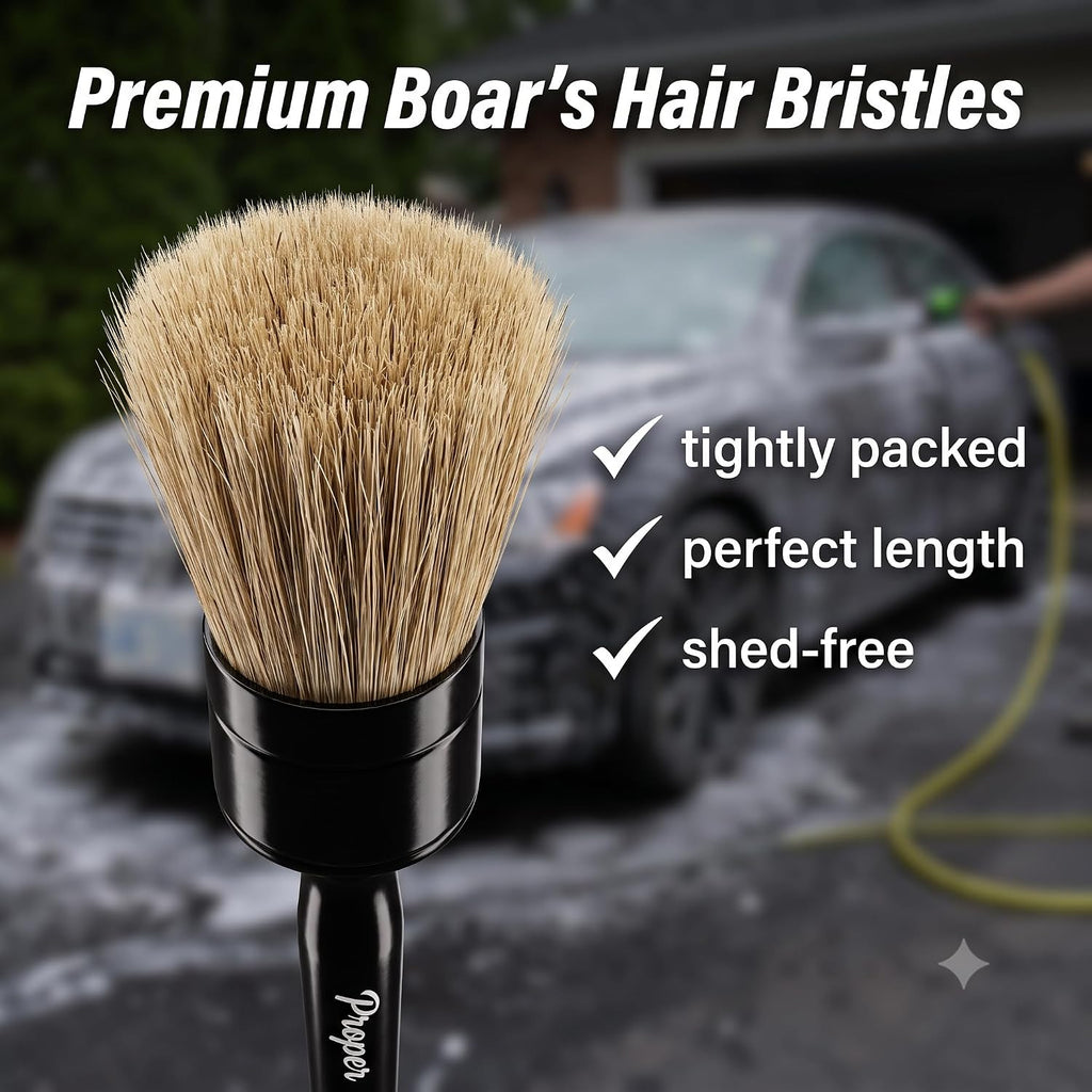 Car Detailing Brush Set - 3-Pack with Ultra Soft Boar Hair Bristles for Interior and Exterior Use