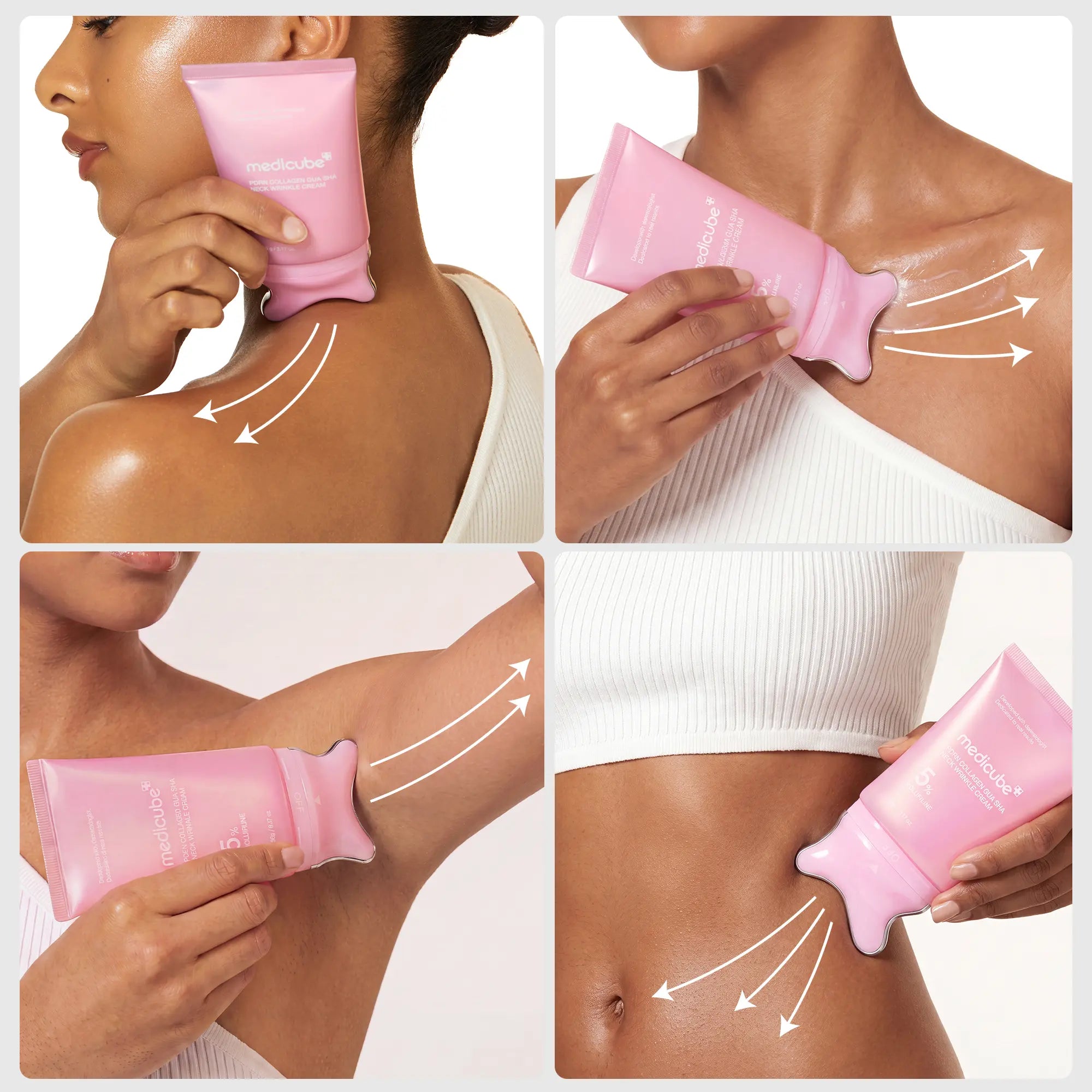 Medicube PDRN Collagen Gua Sha Neck Wrinkle Cream with Built-In Massager | Formulated with 5% Volufiline and PDRN for Firming and Contouring | Targets Fine Lines on Neck, Jawline, Décolleté, Underarms, Chest, Legs, and Shoulders | Korean Skincare Solution